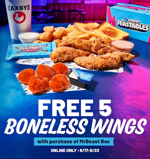 5 Free Boneless Wings with MrBeast Box at Zaxby’s This Week